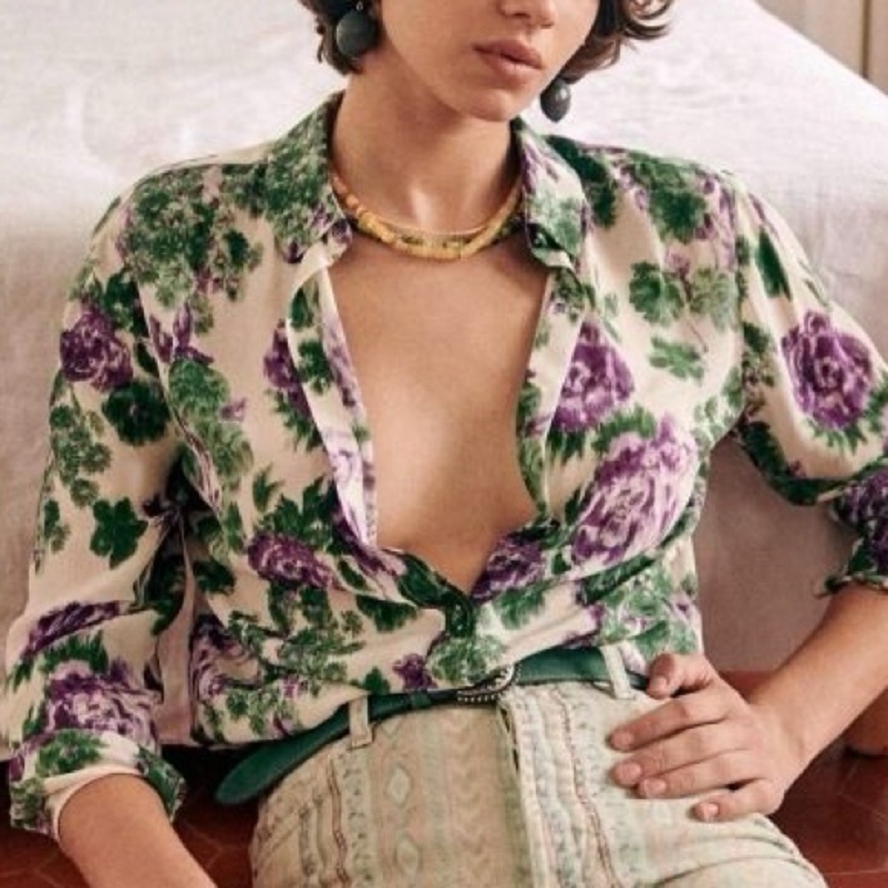 Sézane Ann Shirt - Maxi purple flowers - Silk